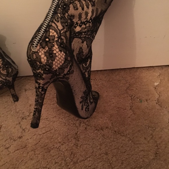 Vintage Versace Leather and Lace Heeled Booties